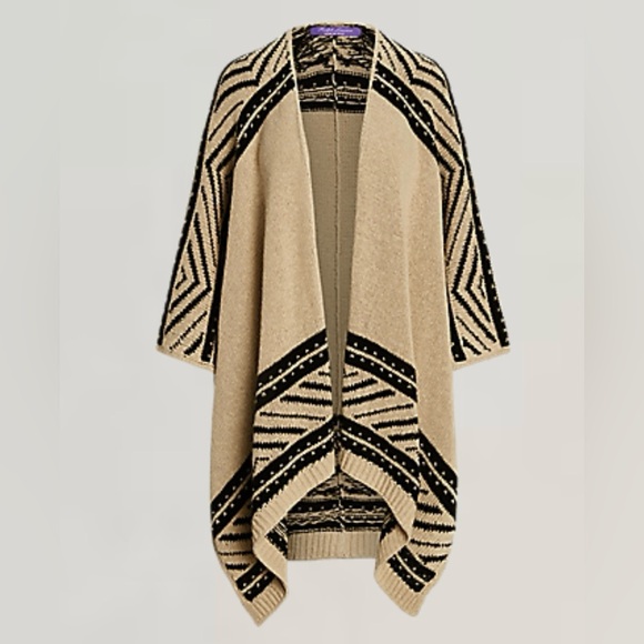 Ralph Lauren’s purple label Women’s Geo-Motif 100% Silk Jacquard Ruana Sweater